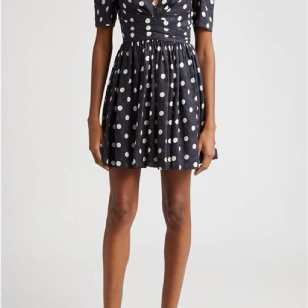 Zimmermann Pleated Polka Dot Linen Mini Dress